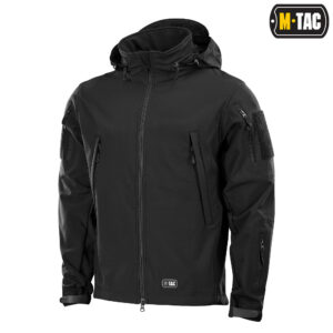 M-TAC Taktinė striukė nuo lietaus ir vėjo iš SoftShell audinio, Juoda